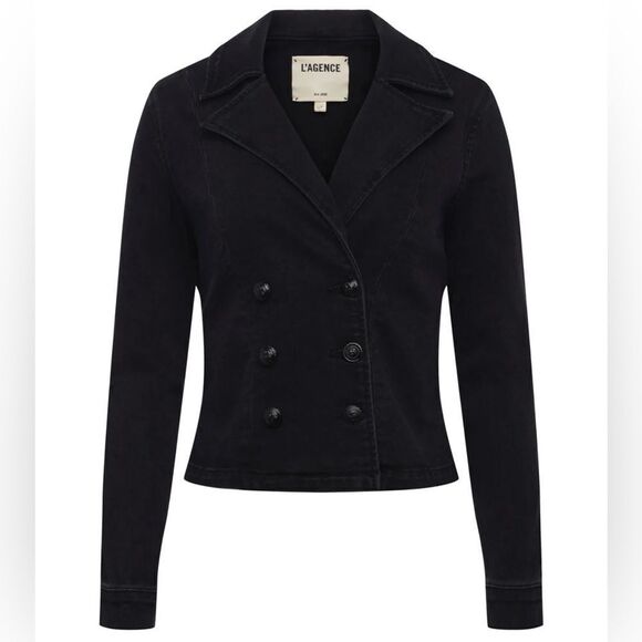 L’Agence Washed Black Admiral Crop Double Breasted Jacket Classic Lapel SMALL - Picture 14 of 14